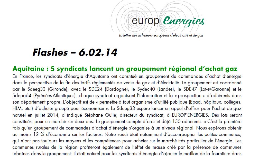 Achats de gaz: groupement de commandes en Aquitaine