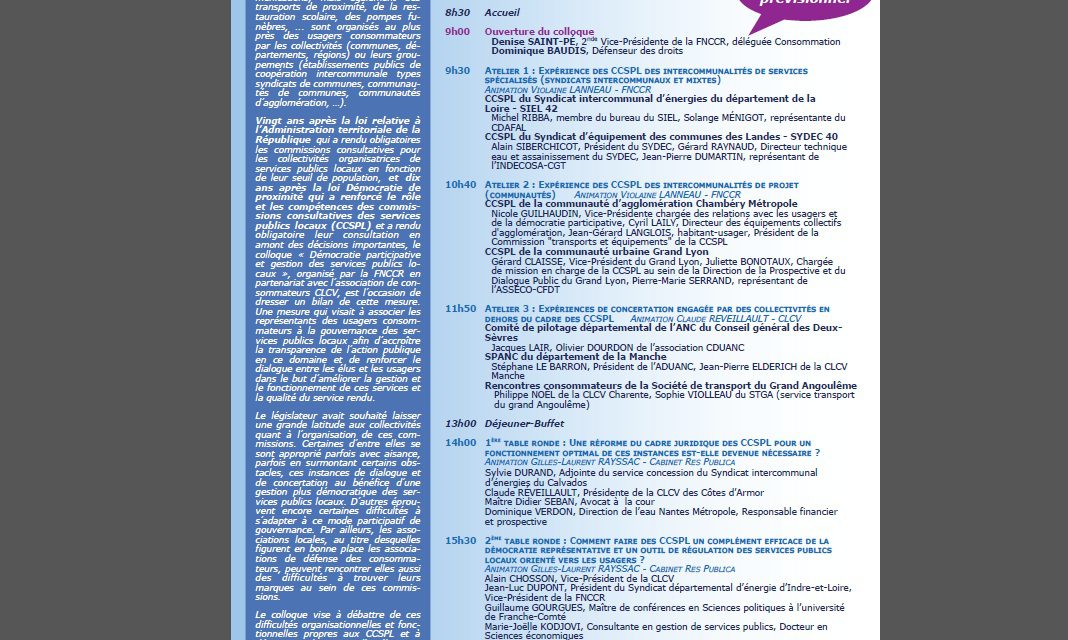 Colloque FNCCR sur les CCSPL