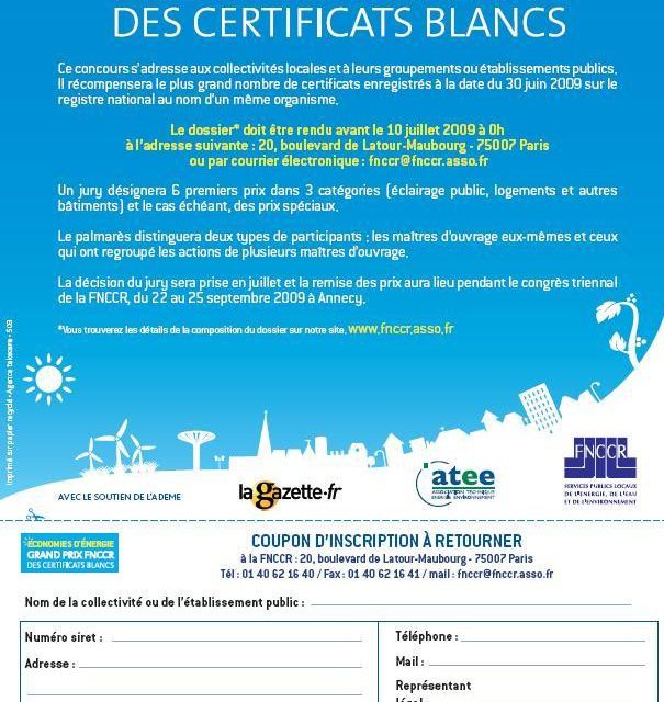 Certificats blancs: 475 GWh cumac pour le concours de la FNCCR