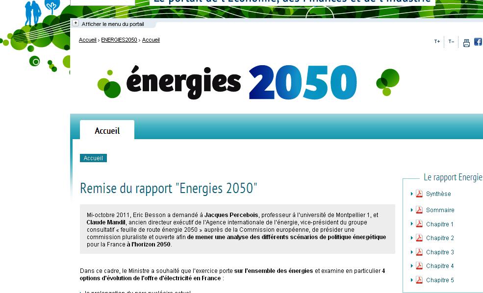 Nucléaire: remise du rapport Energies 2050