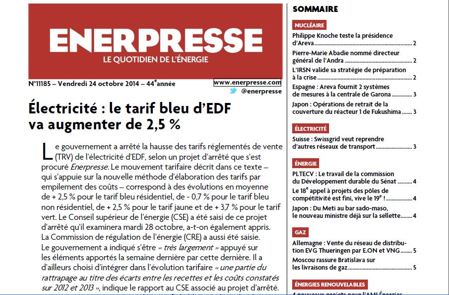Electricité: vers une hausse de 2,5%?