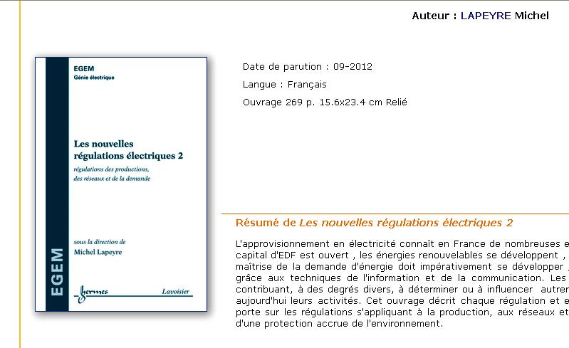 Lecture: les nouvelles régulations électriques