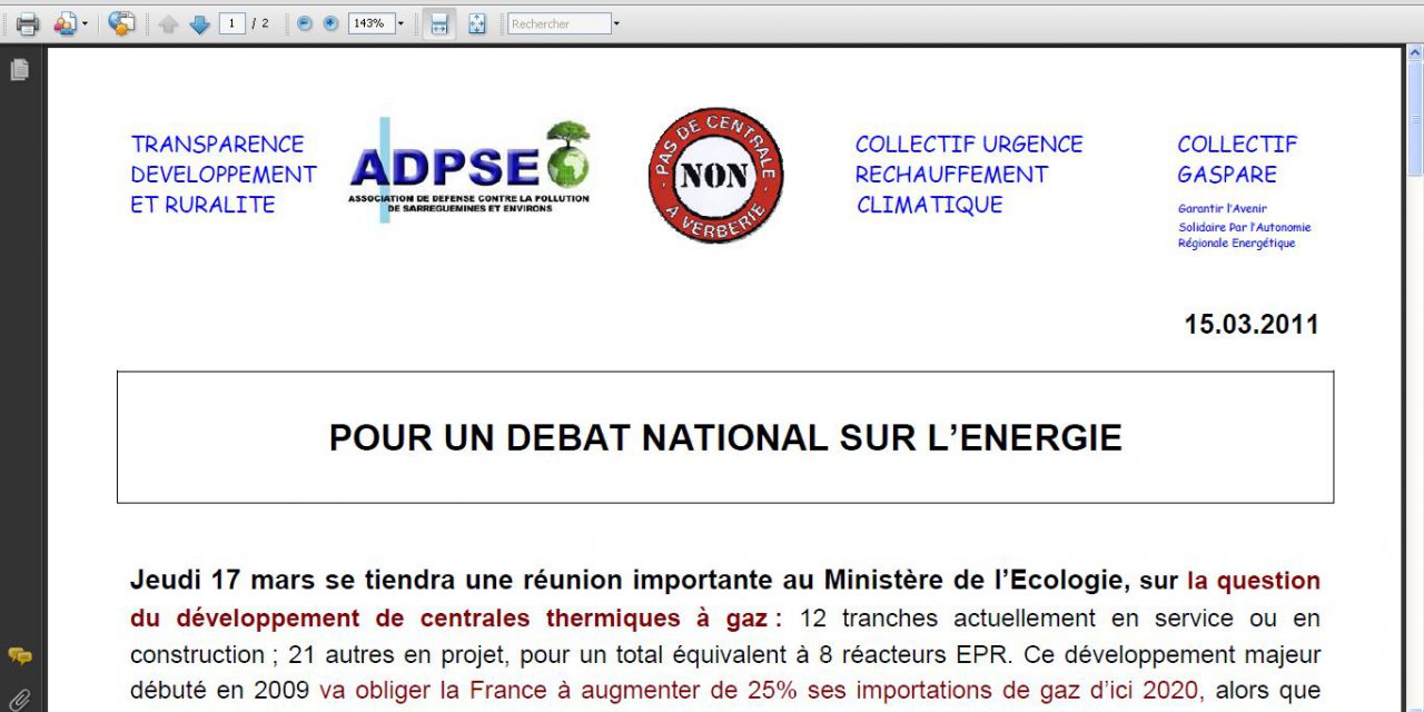 Centrales au gaz: les opposants veulent un débat
