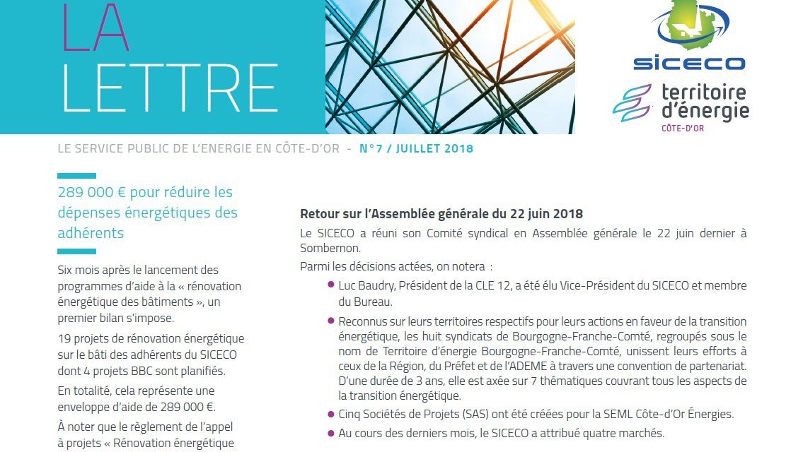 Newsletter territoire d’énergie Côte-d’Or