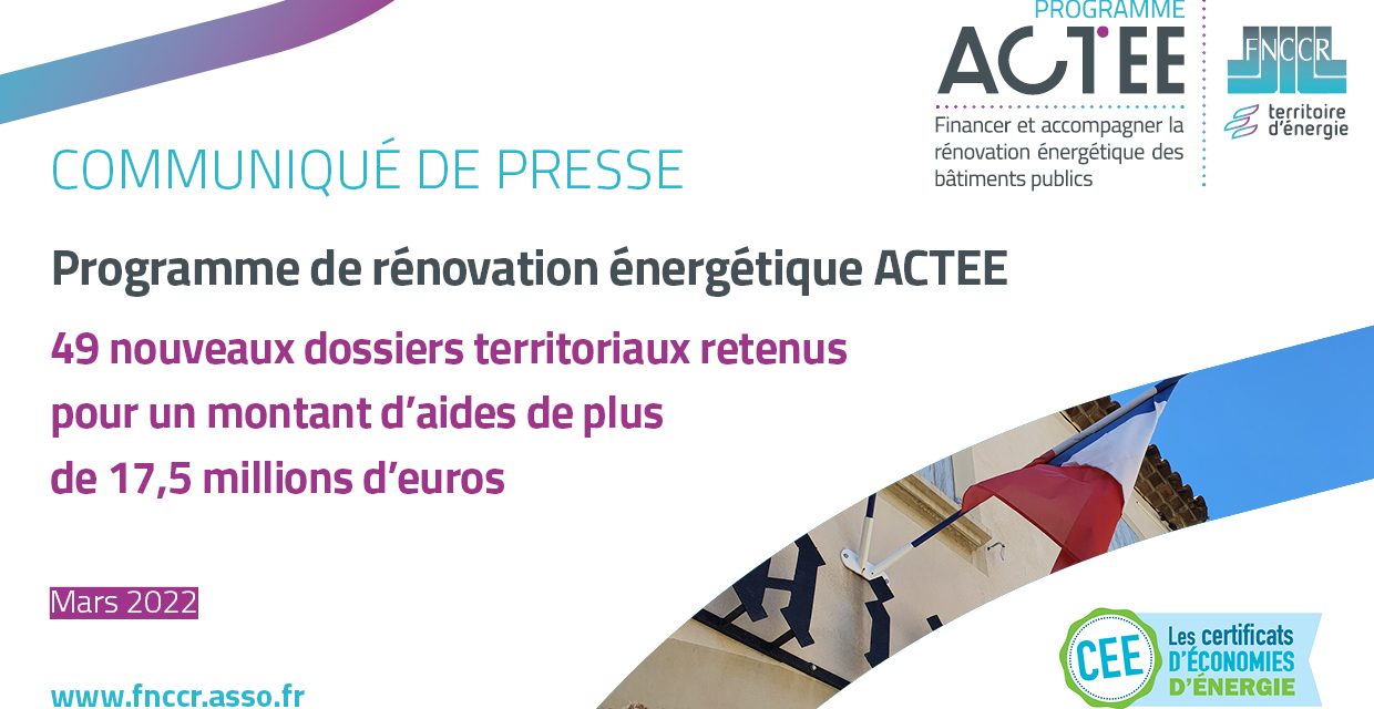 Programme ACTEE : 49 nouveaux dossiers territoriaux récompensés