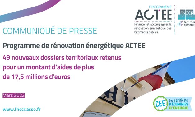 Programme ACTEE : 49 nouveaux dossiers territoriaux récompensés