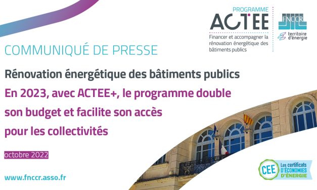 Rénovation énergétique des collectivités : doublement du programme d’aide ACTEE